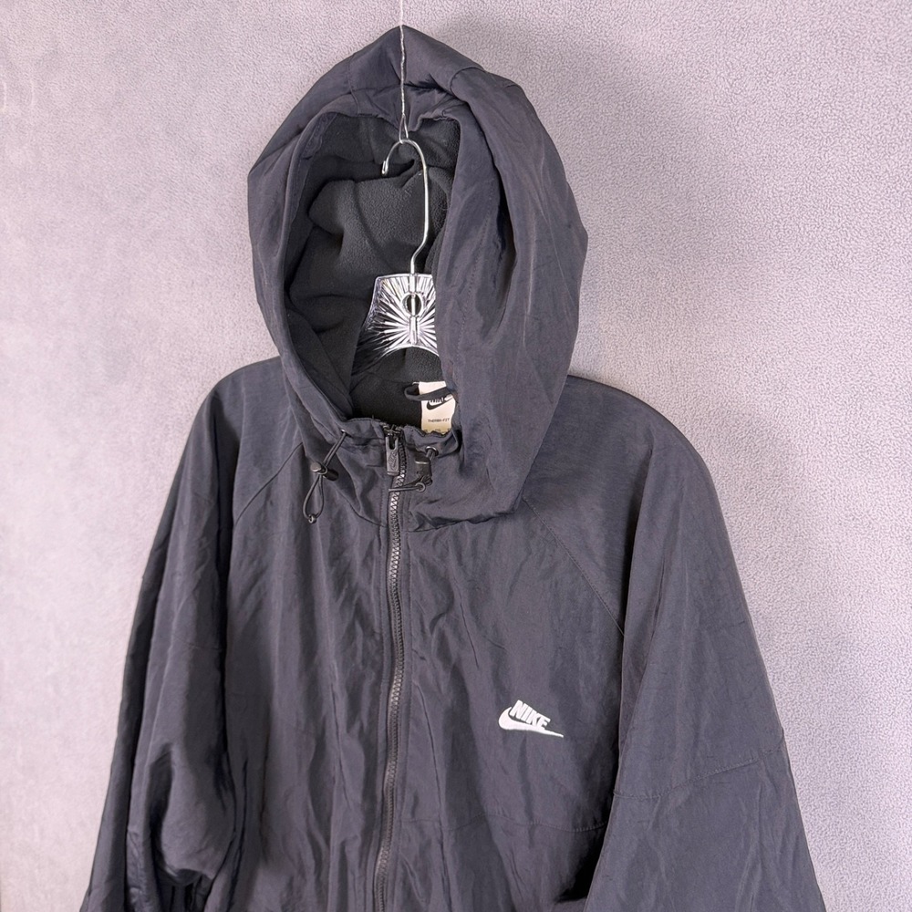 Nike Mens 2XL Fleece Lined Windrunner Hooded Loose Jacket Black - Picture 3 of 12